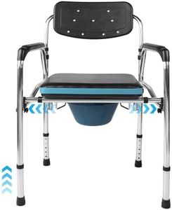 EOSPRIM Bedside Commode with Cushion for Seniors, 4 in 1 Commode Chair for Toilet with Arms, Toilet Chair for Elderly and Disabled, Bedside Toilet with Adjustable Height and Width (Black)