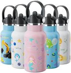 Exllena 350ml Toddler Water Bottle Stainless Steel BPA Free - 100% Leakproof - Kids Insulated Water Bottle with Straw and Handle Lid - Easy to Use for Girls Boys (Mermaid)