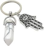 LUCKBOOSTIUM Hamsa Hand Evil Eye Keychain Charm Nazar Crystal Adorno Key Holder Bag Ring Backpack Purse Decoration Stuff Protection Self Aesthetic Accessories Amulet w/Gemstone (1.5” x 3”)