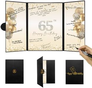 DARUNAXY Black Gold 65th Birthday Party Decorations, Happy 65th Birthday Alternative Signature Guest Book for Men Women Cheers to 65 Years Old Gifts 65 Birthday Signing Card Board Party Supplies