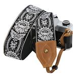 Padwa Lifestyle Classic Crazy Horse Art Cowhide Head Camera Strap - 2" Wide Jacquard Embroidery Floral Vintage Camera Straps for Photographers, Adjustable Universal Camera Strap Fits DSLR Cameras