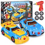 TI-TOO Take Apart Toy Racing Car, 2 IN 1 Kids Construction Racing Education Learning Toys for 3 4 5 Years Old Boys Kids Children Build Your Own Car Toy Kit with Drill Tools, Realistic Sounds & Lights