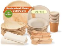 Natural Panaa 175 Pieces Biodegradable, Disposable Plates Party Paper Plates Set - Mother Nature's Choice for Bamboo Party Plates and Party Cups | 100% Compostable Disposable Cutlery