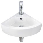 VASOYO Small Corner Bathroom Sink Wall Mount White Triangle Porcelain Ceramic Above Counter Mini Wall Vanity Vessel Sinks with Single Faucet Hole and Overflow