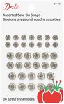 Dritz 81-65 Sew-On Snaps, Size 1/0, 2/0 & 4/0, Nickel-Plated Brass, 36 Count