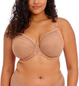 Elomi Women's Matilda Plunge Bra. Three-Piece Cups Sheer Mesh Cups Side Support Panels Moveable J-Hook for Racerback DD+ Bras, Cafe Au Lait, 18GG