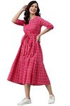 Janasya Women's Pink Cotton Woven Design Tiered Dress(JNE3869-DR-XS)