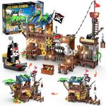 HOGOKIDS Pirate Ship Wharf Building Toy with LED Light - 781PCS Medieval Pirate's House Building Block Set, STEM Architecture Bricks Kit for Kids Girls Boys Ages 6 7 8 9 10 11 12+ Birthday Gift