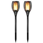 GOGOMY Solar Lights Outdoor Waterproof 96 LED Flickering Solar Flame Light Dusk to Dawn Auto On/Off - Solar Garden Lights Ground Stake Landscape Decorative Lights - 2 Pack