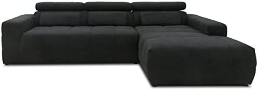 DOMO Collection Brandon - Divano angolare a L con schienale regolabile, 285 x 175 cm, nero