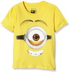 Minions Boy's Stuart Face Short Sleeve Crew Neck Top, Yellow, 9-10 Years