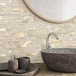 VAOVI Peel and Stick Tile Kitchen Backsplash Tiles Peel and Stick,Bathroom Backsplash Peel and Stick Linear Mosaic Tile Waterproof(10Tiles,Beige)