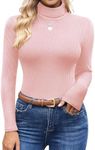 Ekouaer Women's Turtleneck Shirts Ribbed Pullover Sweater Long Sleeves Tops Midweight Thermal Underwear Blouse Dirty Pink S