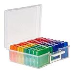 MATANA - 6" x 4" Multi-Coloured Plastic Photo Storage Box Organiser, Includes 16 Cases & Labels - Great for 1000+ Family Photos, Hobbies, Arts & Crafts, Stationary, Toys, Gardening & Seeds