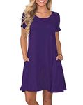 WNEEDU Women's Summer Casual T Shirt Dresses Short Sleeve Swing Dress with Pockets (M, Purple2)