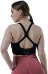 PRIMEWEAR Womens Butterluxe Strappy Back Sports Bra-Padded Racerback Scoop Neck Low Impact Seamless Workout Yoga Back Support Bra for Women (AU, Alpha, Medium, Regular, Regular, Black)