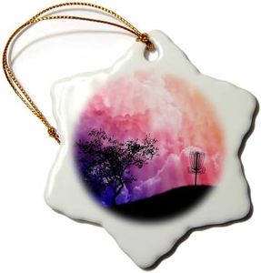 Perkins Designs Basket on a Hill Silhouette of a Frisbee Disc Golf Basket Design Snowflake Porcelain Ornament, 3-Inch