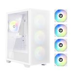 BitFenix Flow Mesh 4 ARGB Fans, High Airflow PC Gaming Case White, GPU Support 355mm, 240 Top/360 Front AIO Support, 4+4 Controller (LED/PWM System) Temper Glass Aura SYNC/Mystic Light/RGB Fusion 2.0