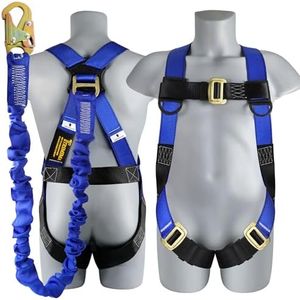 TRSMIMA Safety Harness Fall Protection - Full Body Construction Roofing Harness Kit Attached 6 ft Lanyard ANSI OSHA