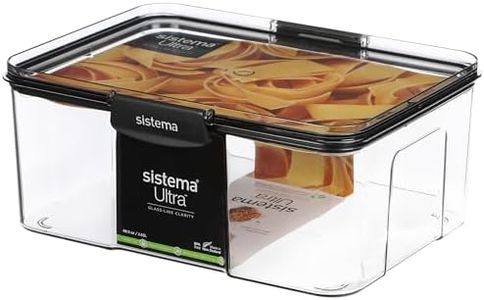 Sistema Ultra 2.63L Rectangle Food Storage Container | Stackable | Airtight Pantry Storage Container with Locking Clips | BPA & Phalate Free | Clear with Black Accents
