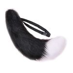 Fxaelian Womens Mens Anime Comic Faux Fur Fox Big Tail Cat Dog Wolf Tail Set Furry Lolita Halloween Animal Cosplay Tail Party Costume Accessory for Adult Women Men Black White