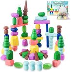 Toys for 3 Year Old Boys Girls, 36 PCS Colorful Wooden Sorting Stacking Rocks for Toddlers 3-4 Montessori Sensory Building Blocks for Kids Ages 4-8, Preschool Learning Activities for Home School