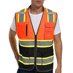 ArcRidge Reflective Safety Vest for Men and Women - Class 2 High Visibility Construction Vest - Dual Tone Reflective Strips, Orange-black, Large