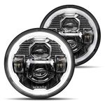 HWSTAR 2023 1000% Bright Anti-glare 7 Inch Halo Led Headlights Round Compatible with Jeep Wrangler JK JKU TJ LJ Chevy Ford GMC Dodge Mazda VW Mack etc DOT w/DRL Turn Signal H6024 Hi/Low Seale Beam