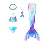 Mermaid Tails Swimsuit for Swimming Mermaid Tails for Girls Cola De Sirena Para Niñas Princess Bikini Bathing Suit Set (Blue Purple,150)