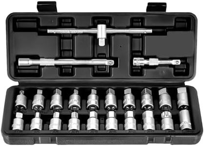 BILITOOLS 23-Piece Drain Plug Socket Set, 3/8" Drive Oil Drain Plug Key for Back Axle, Differential, Gearboxe & Engine Oil Sump
