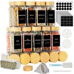 Vmglgig 24 Glass Spice Jar, 120ml Kitchen Spice Jars with Bamboo Lids, Spice Containersfor Home Kitchen Spice, Spice Bottles with 246 Label, Pen, Hose Brush, Silicone Funnels