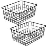 ZRAZ Kitchen Wire Baskets Farmhouse Decor Metal Food Storage Organizer, Household Refrigerator Bin with Built-in Handles for Cabinets, Pantry, Bathroom, Laundry Room, Garage,Set of 2 (Black)