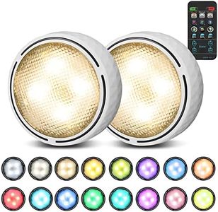 Onumii LED Puck Lights Battery Operated LED Under Cabinet Lighting Wireless Stick on Tap Lights with Remote Controll Color Changing Timer Function for Cabinets, Shelves, Closets - 2Pack White