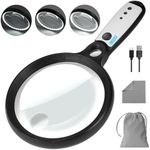 Large Magnifying Glass with 37 LED Light, 10X 20X 45X Handheld Illuminated Lighted Magnifier with 3 Light Modes Rechargeable Magnifying Glass for Seniors Reading, Inspection (Black & White)