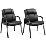 Sweetcrispy Waiting Room Chairs No Wheels, Leather Guest Chair with Padded Arm Office Reception Guest Chair Conference Room Lobby Table Side Salon Home Black 2 Pack