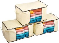 Precision Quilting Tools Clothes Bags for Storage Set of 3-90L Capacity, Foldable & Space-Saving - Ideal for Clothes, Bedding, Blanket - Under bed Clothes Organizer - 13"H"x23"L15"W, Beige