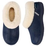 EverFoams Ladies' Micro Suede Memory Foam Slippers with Fluffy Faux Fur Collar and Indoor Outdoor Rubber Sole Navy,5-6 UK