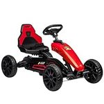 Aosom Pedal Go Kart for Kids, Pedal Car with Swing Axle, Adjustable Bucket, Handbrake, 4 EVA Wheels Powered Ride, Indoor Foot Racer, for 3-8 Years Old, Red