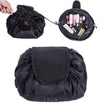 Lazy Cosmetic Bag, ONEGenug Makeup Bag, Drawstring Design One-Step Organizer, Cosmetic Pouch for Lazy Ladies Black (Black)