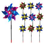 Paper Master 10 Pack Garden Pinwheels with Plastic Stakes| 20 inch Sparkle Pin Wheel Set | Scare Off Birds and Animals Away | Pinwheels for Yard and Garden, Red (KFP670)