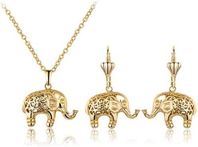 Barzel 18K Gold Plated Filigree Cutout Drop Elephant Earrings and Necklace Jewelry Set (Yellow Gold)