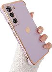 phylla Design for Samsung Galaxy S22 Plus/S22+ Phone Case,Cute Love Heart Luxury Gold Plating Edge Case for Women Men Camera Protection Shockproof Bumper with Side Small Heart Pattern (Purple)