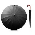 Becko US Stick Tote Umbrella, Durable and Strong Enough for the Fierce Wind and Heavy Rain, Unisex Golf Umbrella, Color Black or Clear, With J-handle / 16 Ribs (Black J-Handle16 Ribs)