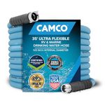Camco EVOFlex 35-Ft Camper/RV Drinking Water Hose - Features Extra Flexible Design w/Stainless Steel Strain Relief Ends - Lead-Free, BPA-Free and Phthalate-Free - 5/8” Inside Diameter (22595)
