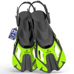 EMSINA Snorkel Fins Adjustable Buckles Open Heel Swim Flippers Travel Size Short Swim Fins for Snorkeling Diving Swimming Adult Men Womens & Kids(CitrusL/XL)