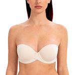 MELENECA Women's Push up Strapless Bras with Lift Stay Put Padded Cup Sand Dollar 32E