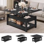 YITAHOME Lift Top Coffee Table, 3 in 1 Multi-Function Coffee Tables with Storage for Living Room, Farmhouse Modern Dining Table for Small Reception Room/Home Office, Black