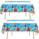 2Pack 180*108cm Blue Spider-Man Cartoon Party Table Cloth for Boys,Rectangular Spider-Man Party Disposable Table Cover Plastic Tablecloths for Kids,Superhero Spider Birthday Spider Themed Decoration