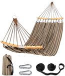 SUNCREAT Hammocks Double Hammock with Curved Spreader Bar, Outdoor Camping Portable Hammock with Carrying Bag & Tree Straps for Patio, Backyard, Balcony, Max 450lbs Capacity, Brown