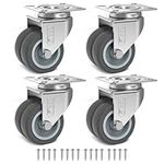 GBL Heavy Duty Castor Wheels + Screws - 50mm Up to 200kg - 4 Pack No Floor Marks Silent Castor for Furniture - Rubber Covered Trolley Wheels - Silver Casters